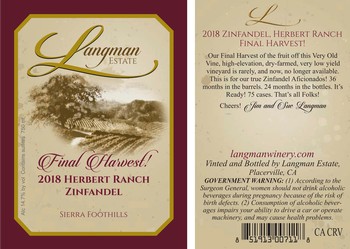 2018 Herbert Ranch Zinfandel! Magnum!